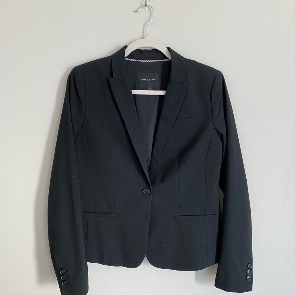 Banana Republic Classic Fit Washable Wool Blend Blazer, Black, Size 6
